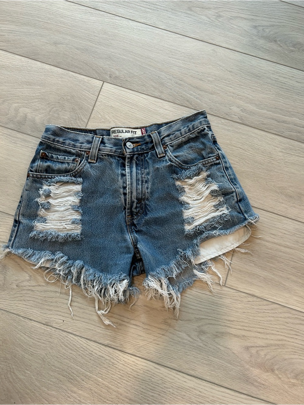 Levi's Frayed Distressed Blue Denim Shorts